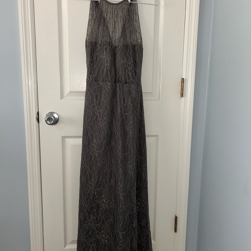Blondie Nites Gray Lace Halter Dress